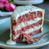 Plush pink rosé velvet cake, frosted and artfully adorned with gold.