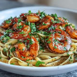 Irresistible Shrimp Scampi Linguine, glistening with buttery white wine sauce and fresh parsley.
