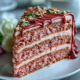 Elegant Bridal Shower Rosé Velvet Cake, boasting delicate frosting and a luxurious gold finish.