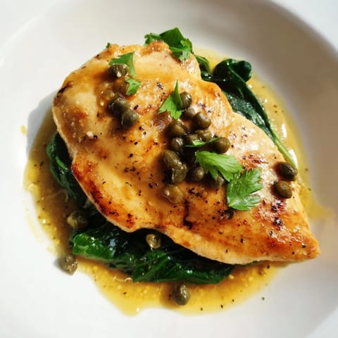 Tender Spinach Lemon Butter Chicken served with a vibrant lemon-butter sauce, perfect over wilted greens for an easy weeknight dinner.  