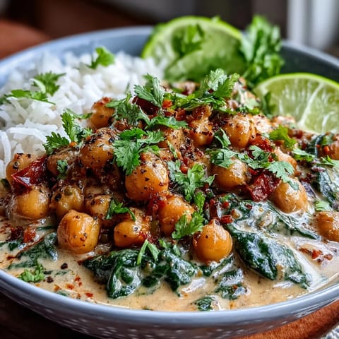 Tender chickpeas simmered in aromatic spices and coconut milk create this warming curry.