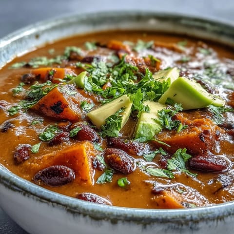 A bowl of sweet potato and black bean soup garnished with lime wedges and a dollop of Greek yogurt.