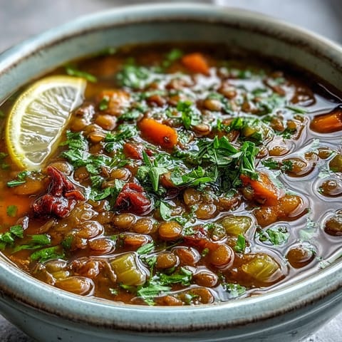 Bright orange carrots and green cilantro garnish a steaming bowl of Mung Bean Soup, ready to serve.