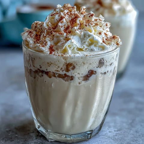 Vanilla Bean Frappuccino Protein Shake: creamy vanilla protein shake with whipped cream and cinnamon, inspired by Starbucks Frappuccino, served in a tall glass.