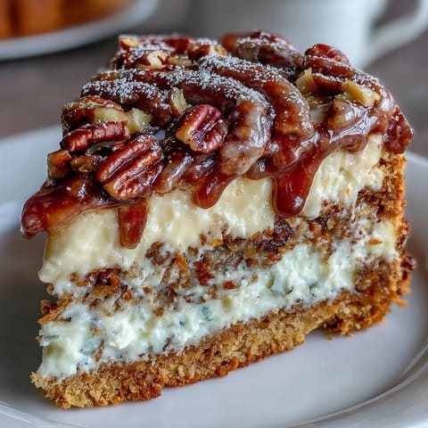 Decadent Carrot Cake Cheesecake Bars with swirls of spiced carrot cake and creamy cheesecake, topped with smooth frosting.