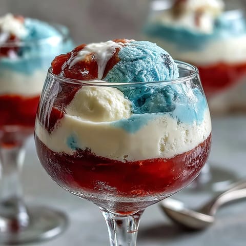 Festive red, white, and blue Jello cups with creamy white layers, chilled and ready for summer celebrations.