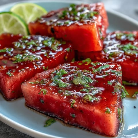 Watermelon slices dusted with Tajin and fresh lime juice offer a zesty, refreshing snack perfect for summer picnics.  