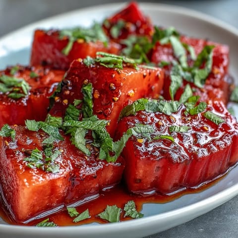 Juicy watermelon wedges topped with Tajin seasoning and bright lime create a spicy-sweet treat ideal for beach days.  