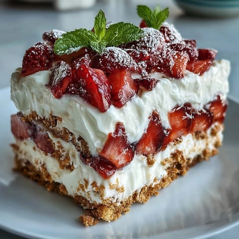 Memorial Day no-bake icebox cake with luscious strawberry layers.