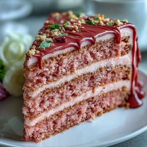 Elegant Bridal Shower Rosé Velvet Cake, boasting delicate frosting and a luxurious gold finish.