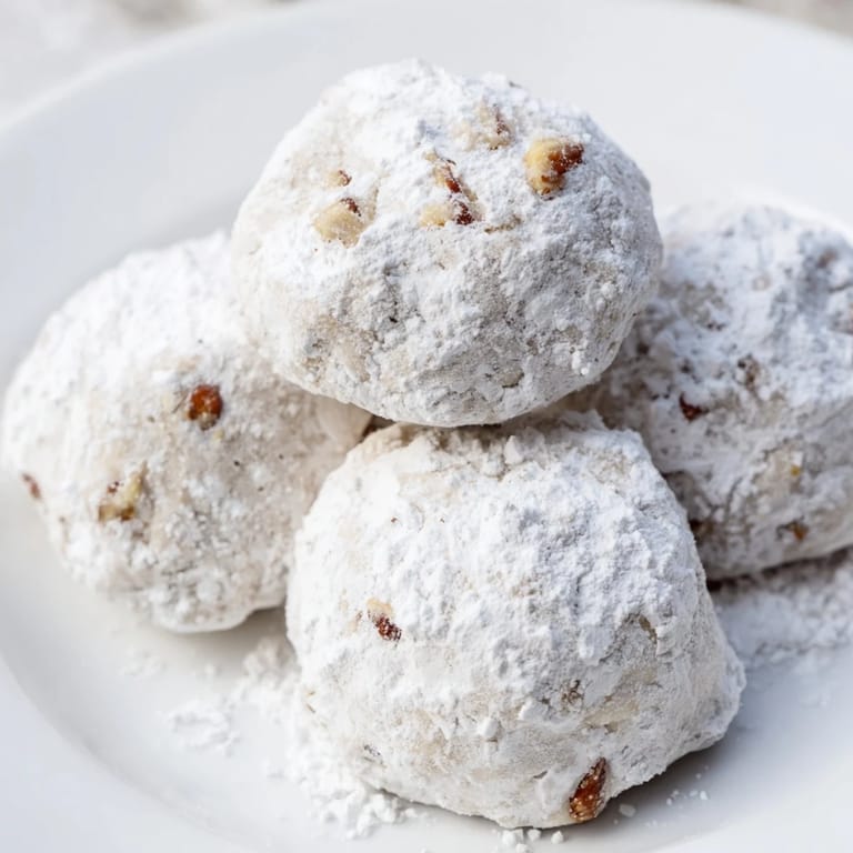 Mouthwatering Mexican Wedding Cookies, generously coated in powdered sugar for a festive dessert.