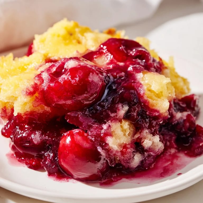Warm, fruity dump cake topped with melting butter – an easy dessert perfect for potlucks or holidays.