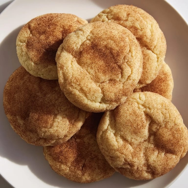 Freshly baked Snickerdoodles, soft and chewy, with a hint of cinnamon ready to be enjoyed.