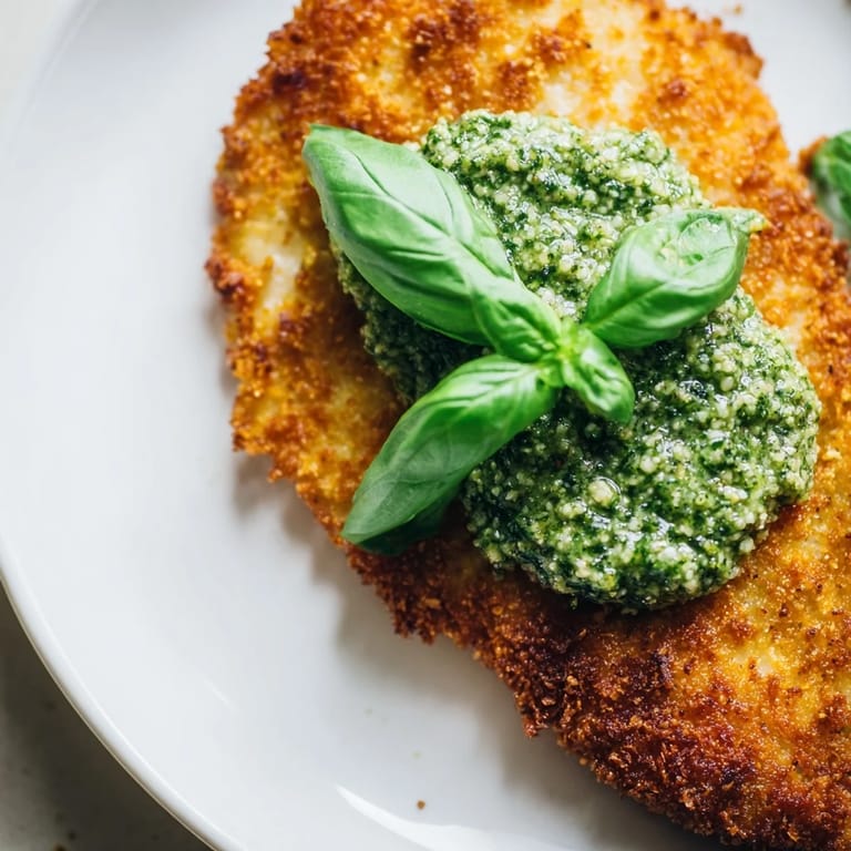 For a weeknight dinner, golden Crispy Pesto Chicken Cutlets pair perfectly with a crisp salad and chilled white wine.