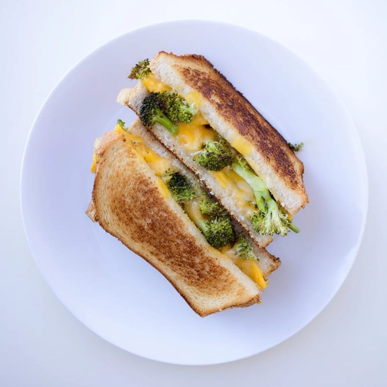 Melted cheddar and tender roasted broccoli piled between buttery sourdough slices for a comforting lunch.