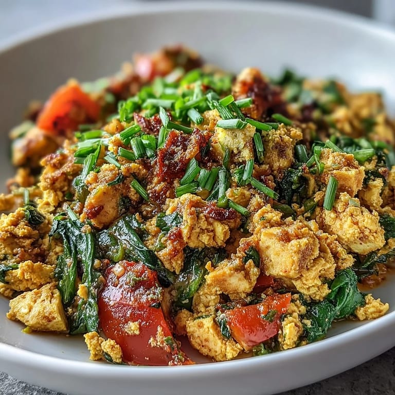 Hearty vegan tofu scramble, a delicious and healthy start to any day.