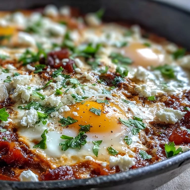 Hearty Shakshuka, ready to be scooped with warm bread for breakfast.
