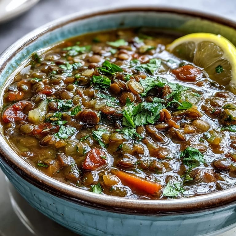 Close-up of a warm Mung Bean Soup pot with fresh ginger, garlic, and a lemon wedge nearby.