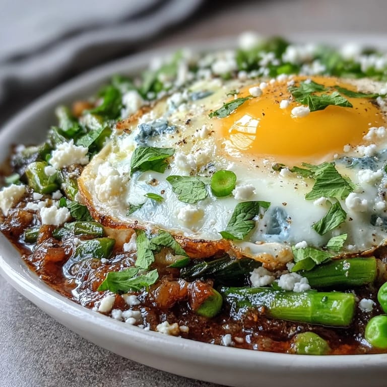 Savory Pea and Broad Bean Shakshuka studded with peas and broad beans, garnished with parsley, a perfect vegetarian main for spring brunch.