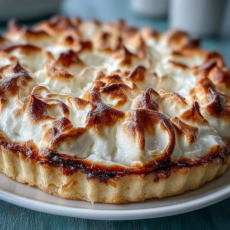 Close-up of homemade Lemon Meringue Pie featuring tangy lemon curd and toasted peaks ready to serve.
