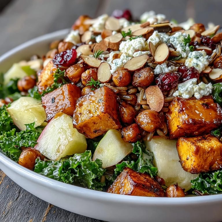 Nourishing autumn-inspired bowl featuring crispy chickpeas, fresh apples, celery, and a maple-Dijon dressing for a wholesome vegetarian meal.  