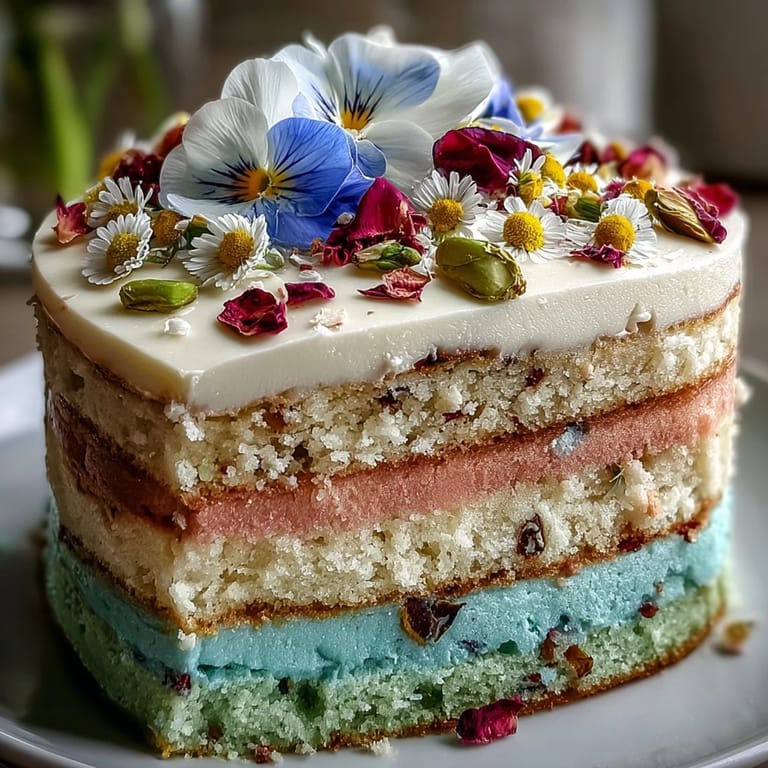Stunning layered pastel ombre cake crowned with fresh edible flowers, ideal for spring birthdays and festive gatherings.