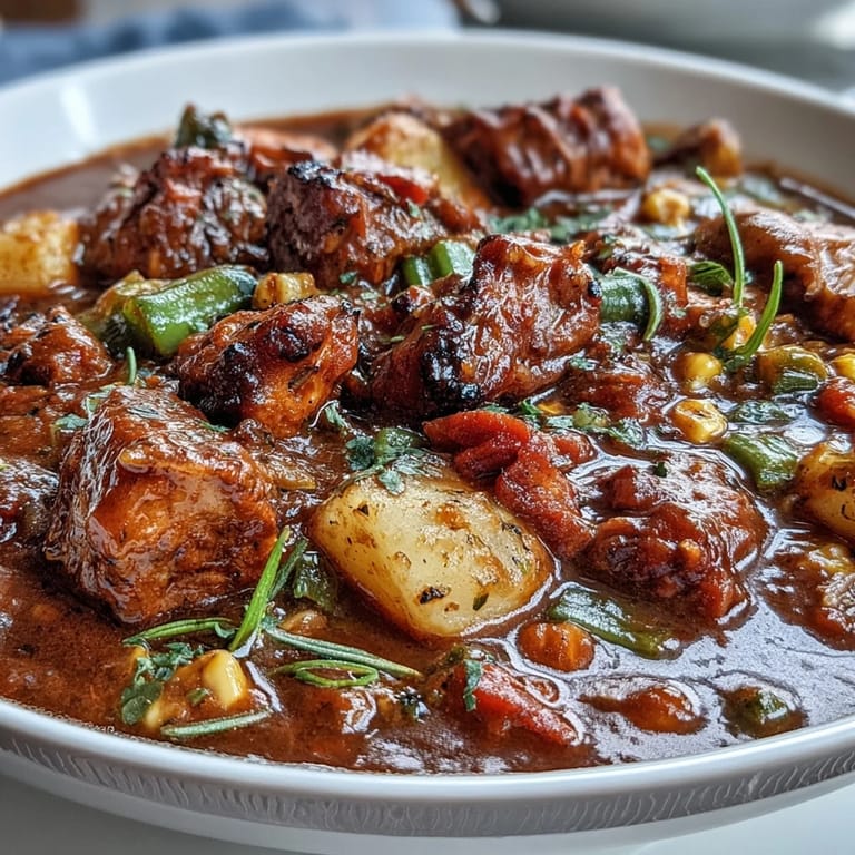 Savory bowl of classic Kentucky Derby Burgoo Stew, perfect for sharing.