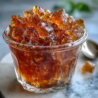 Dandelion Jelly in a glass jar, golden and translucent, spread on a slice of buttered toast with fresh dandelions nearby.  