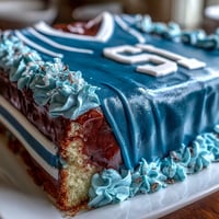Graduation Sports Jersey Cake with fondant details and vibrant team colors, a festive centerpiece for celebrating athletic achievement.  