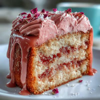 Elegant Bridal Shower Rosé Velvet Cake with shimmering gold drip decoration.