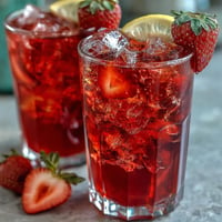 Juneteenth Red Drink: Hibiscus Strawberry Lemonade, ruby red and perfectly refreshing garnish.